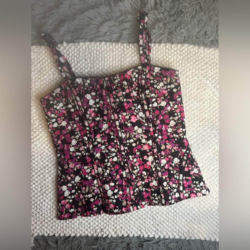 White House Black Market Pink and Black French Meadow Bustier